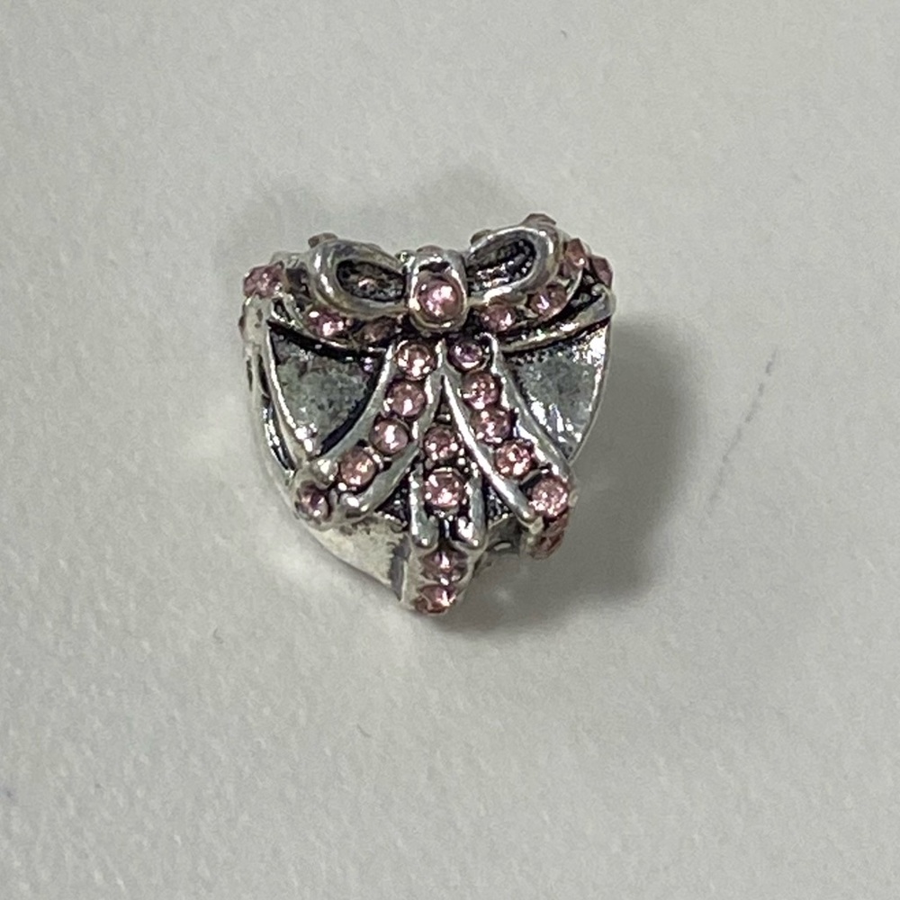 Pink bow silver heart charm 4 Pandora bracelet